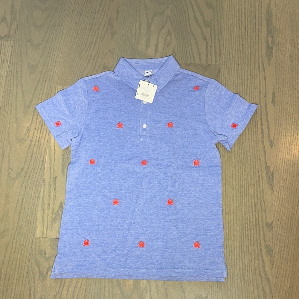 NWT Janie and Jack Blue Button Down Shirt with Embroidered Red Crabs